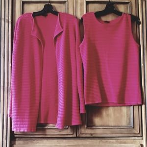 Talbots Women's Magenta Oversized Open Ribbed Cardigan Set Size M